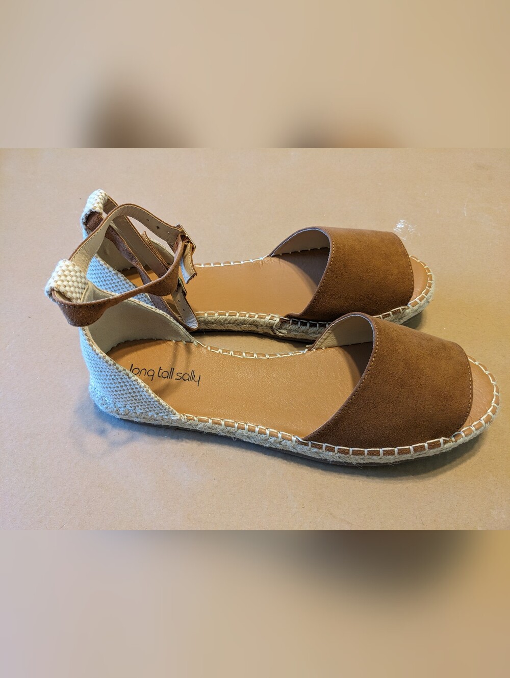 Long Tall Sally Brown Suede Espadrille Sandals with Ankle Strap